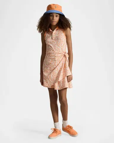Polo Ralph Lauren Girl 's Pineapple Faux-Wrap Mesh Polo Dress, Size S-XL | Thumbnail 2 Polo Ralph Lauren Girl 's Pineapple Faux-Wrap Mesh Polo Dress, Size S-XL | Thumbnail 2