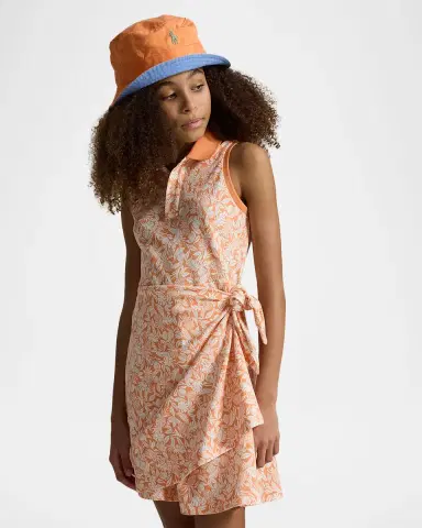 Polo Ralph Lauren Girl 's Pineapple Faux-Wrap Mesh Polo Dress, Size S-XL | Thumbnail 3 Polo Ralph Lauren Girl 's Pineapple Faux-Wrap Mesh Polo Dress, Size S-XL | Thumbnail 3
