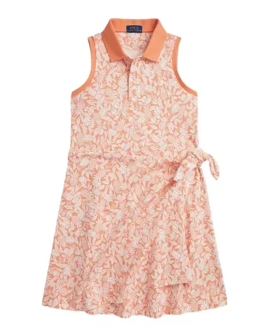 Polo Ralph Lauren Girl 's Pineapple Faux-Wrap Mesh Polo Dress, Size S-XL | Thumbnail 1 Polo Ralph Lauren Girl 's Pineapple Faux-Wrap Mesh Polo Dress, Size S-XL | Thumbnail 1