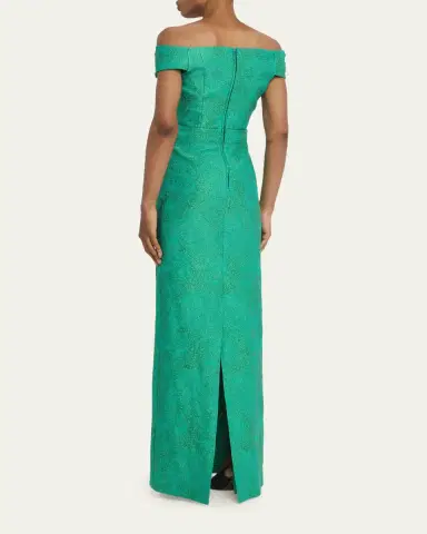 Rickie Freeman for Teri Jon Off-Shoulder Metallic Jacquard Column Gown | Thumbnail 3 Rickie Freeman for Teri Jon Off-Shoulder Metallic Jacquard Column Gown | Thumbnail 3