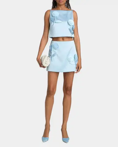 Self-Portrait Satin 3D Sequined Flower Mini Skirt | Thumbnail 2 Self-Portrait Satin 3D Sequined Flower Mini Skirt | Thumbnail 2