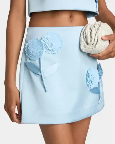 Self-Portrait Satin 3D Sequined Flower Mini Skirt | Thumbnail 5 Self-Portrait Satin 3D Sequined Flower Mini Skirt | Thumbnail 5