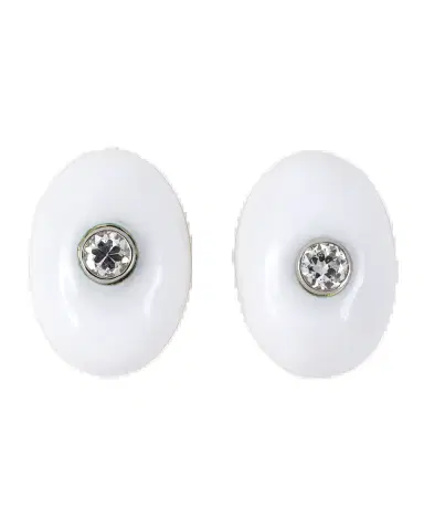 NM Estate Estate Webb 18K Yellow Gold Diamond and Enamel Oval Domed Button Clip Earrings | Thumbnail 2 NM Estate Estate Webb 18K Yellow Gold Diamond and Enamel Oval Domed Button Clip Earrings | Thumbnail 2