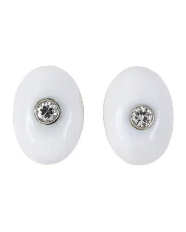 NM Estate Estate Webb 18K Yellow Gold Diamond and Enamel Oval Domed Button Clip Earrings | Thumbnail 1 NM Estate Estate Webb 18K Yellow Gold Diamond and Enamel Oval Domed Button Clip Earrings | Thumbnail 1