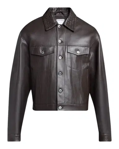 Bottega Veneta Men's Intrecciato-Collar Leather Jacket | Thumbnail 1 Bottega Veneta Men's Intrecciato-Collar Leather Jacket | Thumbnail 1