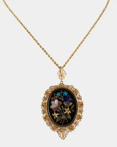 NM Estate Estate 14K Yellow Gold Floral Mosaic Pin Pendant Necklace | Thumbnail 2 NM Estate Estate 14K Yellow Gold Floral Mosaic Pin Pendant Necklace | Thumbnail 2