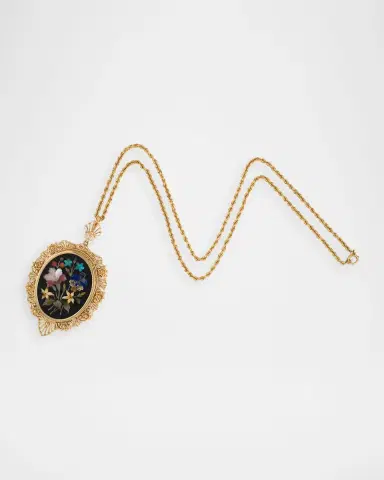 NM Estate Estate 14K Yellow Gold Floral Mosaic Pin Pendant Necklace | Thumbnail 3 NM Estate Estate 14K Yellow Gold Floral Mosaic Pin Pendant Necklace | Thumbnail 3