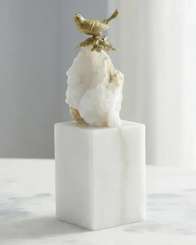 John-Richard Collection Brass Bird and Quartz Sculpture on Marble, Large | Thumbnail 1 John-Richard Collection Brass Bird and Quartz Sculpture on Marble, Large | Thumbnail 1