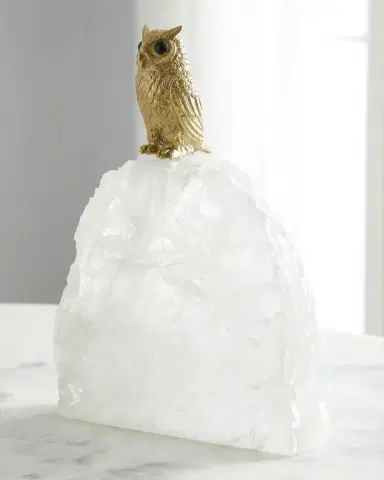 John-Richard Collection Perched Brass Owl Sculpture on Selenite, Large | Thumbnail 1 John-Richard Collection Perched Brass Owl Sculpture on Selenite, Large | Thumbnail 1