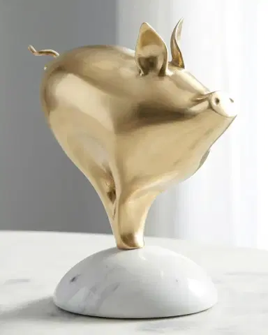 John-Richard Collection Brass Pig Sculpture on Marble | Thumbnail 1 John-Richard Collection Brass Pig Sculpture on Marble | Thumbnail 1