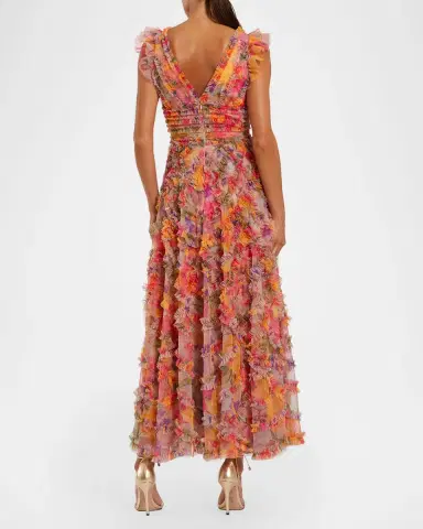 Mac Duggal Floral Ruffle Cap-Sleeve Maxi Dress | Thumbnail 2 Mac Duggal Floral Ruffle Cap-Sleeve Maxi Dress | Thumbnail 2