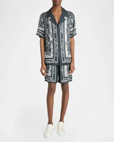 Balmain Men's Viscose Foulard-Print Relaxed Pull-On Shorts | Thumbnail 2 Balmain Men's Viscose Foulard-Print Relaxed Pull-On Shorts | Thumbnail 2