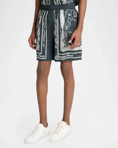 Balmain Men 's Viscose Foulard-Print Relaxed Pull-On Shorts | Thumbnail 4 Balmain Men 's Viscose Foulard-Print Relaxed Pull-On Shorts | Thumbnail 4