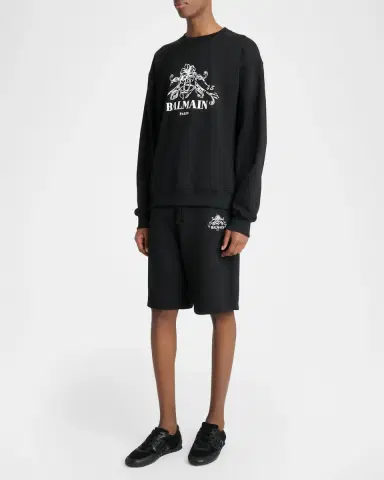 Balmain Men 's Floral Logo Crest Crewneck Sweatshirt | Thumbnail 2 Balmain Men 's Floral Logo Crest Crewneck Sweatshirt | Thumbnail 2