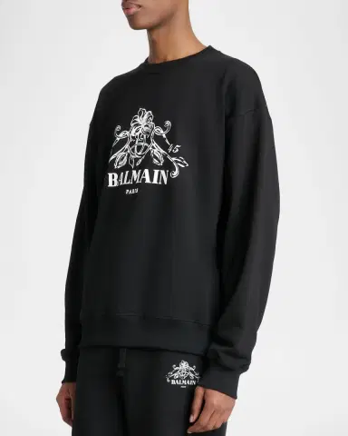 Balmain Men 's Floral Logo Crest Crewneck Sweatshirt | Thumbnail 4 Balmain Men 's Floral Logo Crest Crewneck Sweatshirt | Thumbnail 4