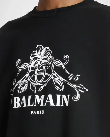 Balmain Men 's Floral Logo Crest Crewneck Sweatshirt | Thumbnail 5 Balmain Men 's Floral Logo Crest Crewneck Sweatshirt | Thumbnail 5