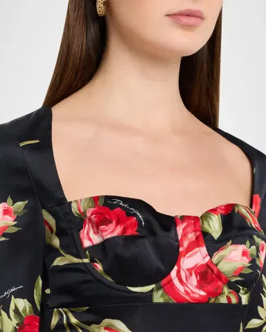 Dolce & Gabbana Rose-Print Satin Long-Sleeve Midi Dress | Thumbnail 5 Dolce & Gabbana Rose-Print Satin Long-Sleeve Midi Dress | Thumbnail 5