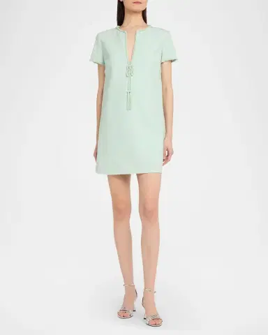 Oscar de la Renta Beaded Short-Sleeve Crepe Mini Dress | Thumbnail 4 Oscar de la Renta Beaded Short-Sleeve Crepe Mini Dress | Thumbnail 4
