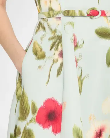Oscar de la Renta Chine Multi Floral-Print Belted Midi Dress | Thumbnail 5 Oscar de la Renta Chine Multi Floral-Print Belted Midi Dress | Thumbnail 5