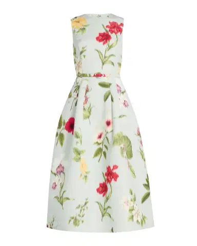 Oscar de la Renta Chine Multi Floral-Print Belted Midi Dress | Thumbnail 1 Oscar de la Renta Chine Multi Floral-Print Belted Midi Dress | Thumbnail 1