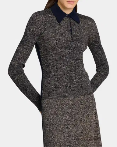 Ferragamo Linen Rib Long-Sleeve Polo Sweater | Thumbnail 4 Ferragamo Linen Rib Long-Sleeve Polo Sweater | Thumbnail 4
