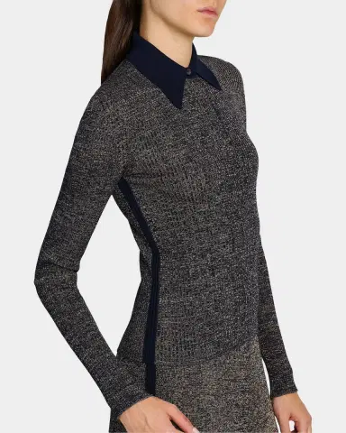 Ferragamo Linen Rib Long-Sleeve Polo Sweater | Thumbnail 5 Ferragamo Linen Rib Long-Sleeve Polo Sweater | Thumbnail 5