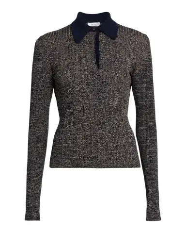 Ferragamo Linen Rib Long-Sleeve Polo Sweater | Thumbnail 1 Ferragamo Linen Rib Long-Sleeve Polo Sweater | Thumbnail 1