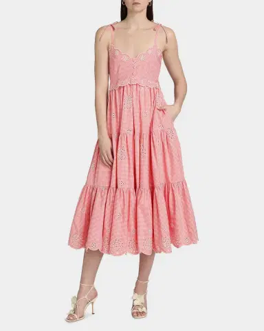 Cinq à Sept Darcey Gingham Eyelet Midi-Dress | Thumbnail 2 Cinq à Sept Darcey Gingham Eyelet Midi-Dress | Thumbnail 2