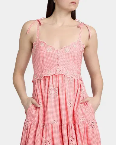 Cinq à Sept Darcey Gingham Eyelet Midi-Dress | Thumbnail 5 Cinq à Sept Darcey Gingham Eyelet Midi-Dress | Thumbnail 5