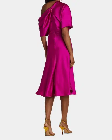 Amsale Draped Satin One-Shoulder Midi Dress | Thumbnail 3 Amsale Draped Satin One-Shoulder Midi Dress | Thumbnail 3