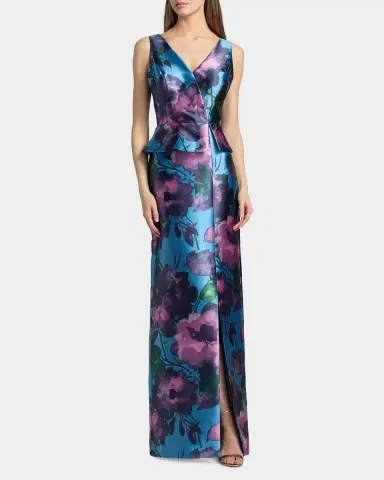 Kay Unger New York Celeste Floral Mikado Column Gown | Thumbnail 2 Kay Unger New York Celeste Floral Mikado Column Gown | Thumbnail 2