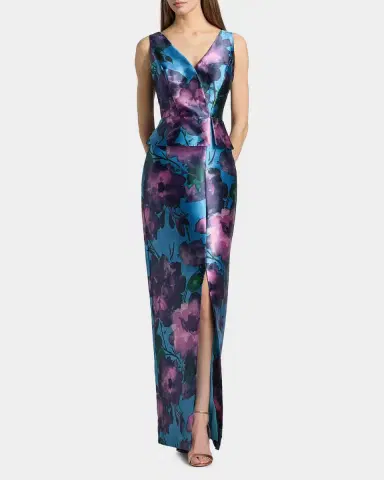 Kay Unger New York Celeste Floral Mikado Column Gown | Thumbnail 4 Kay Unger New York Celeste Floral Mikado Column Gown | Thumbnail 4