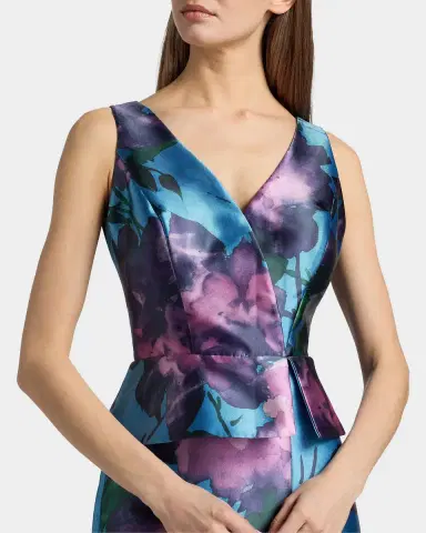 Kay Unger New York Celeste Floral Mikado Column Gown | Thumbnail 5 Kay Unger New York Celeste Floral Mikado Column Gown | Thumbnail 5