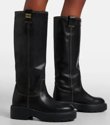 Miu Miu Logo leather knee-high boots | Thumbnail 6 Miu Miu Logo leather knee-high boots | Thumbnail 6