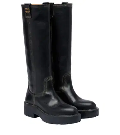 Miu Miu Logo leather knee-high boots | Thumbnail 1 Miu Miu Logo leather knee-high boots | Thumbnail 1