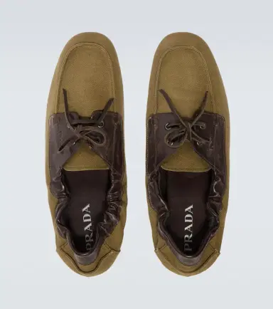 Prada Shuffle leather-trimmed canvas boat shoes | Thumbnail 2 Prada Shuffle leather-trimmed canvas boat shoes | Thumbnail 2