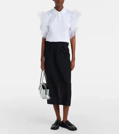 NOIR KEI NINOMIYA Tulle-trimmed cotton polo shirt | Thumbnail 2 NOIR KEI NINOMIYA Tulle-trimmed cotton polo shirt | Thumbnail 2