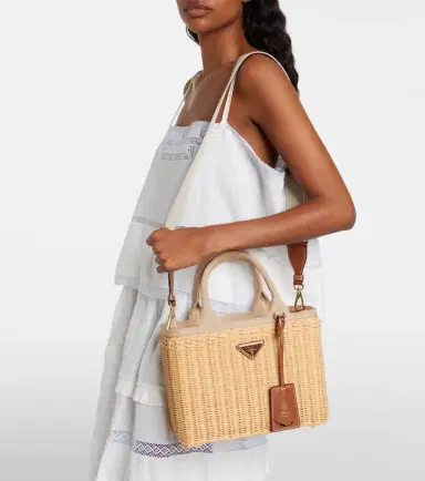 Prada Medium wicker and canvas tote bag | Thumbnail 7 Prada Medium wicker and canvas tote bag | Thumbnail 7