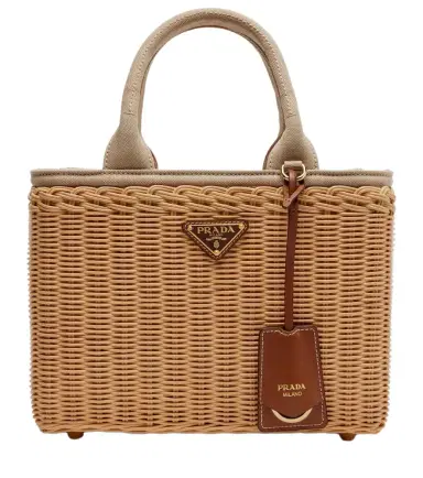 Prada Medium wicker and canvas tote bag | Thumbnail 1 Prada Medium wicker and canvas tote bag | Thumbnail 1