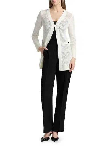 Misook Women's Pointelle Braided Crochet Longline Cardigan | Thumbnail 2 Misook Women's Pointelle Braided Crochet Longline Cardigan | Thumbnail 2