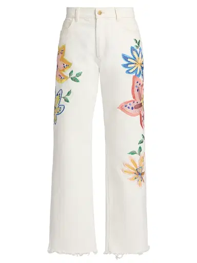 Ramy Brook Women's Amber Floral-Embroidered Jeans - White Embroidered - Size 31 | Thumbnail 1 Ramy Brook Women's Amber Floral-Embroidered Jeans - White Embroidered - Size 31 | Thumbnail 1