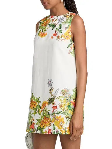 Hemant & Nandita Women's Floral Linen-Cotton Shift Minidress - White - Size XL | Thumbnail 4 Hemant & Nandita Women's Floral Linen-Cotton Shift Minidress - White - Size XL | Thumbnail 4