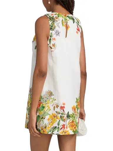 Hemant & Nandita Women's Floral Linen-Cotton Shift Minidress - White - Size XL | Thumbnail 5 Hemant & Nandita Women's Floral Linen-Cotton Shift Minidress - White - Size XL | Thumbnail 5