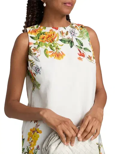 Hemant & Nandita Women's Floral Linen-Cotton Shift Minidress - White - Size XL | Thumbnail 6 Hemant & Nandita Women's Floral Linen-Cotton Shift Minidress - White - Size XL | Thumbnail 6
