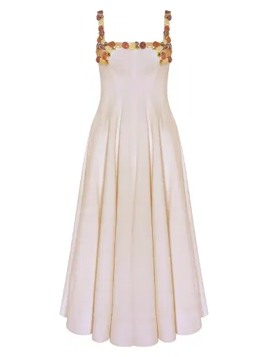 PatBo Women's Gabriela Beaded Fit-&-Flare Midi-Dress - White | Thumbnail 1 PatBo Women's Gabriela Beaded Fit-&-Flare Midi-Dress - White | Thumbnail 1