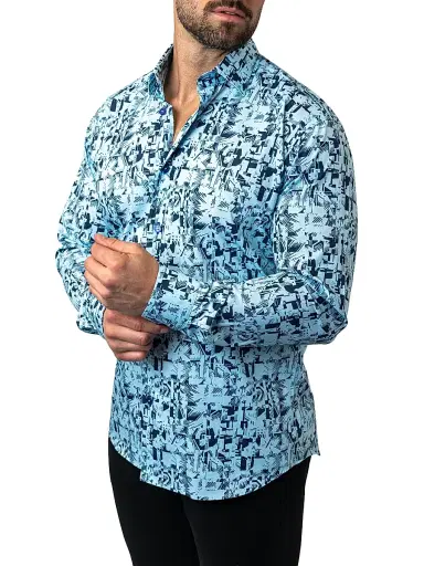Maceoo Men's Fibonacci Polynesian Shirt - Blue | Thumbnail 3 Maceoo Men's Fibonacci Polynesian Shirt - Blue | Thumbnail 3