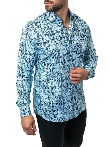 Maceoo Men's Fibonacci Polynesian Shirt - Blue | Thumbnail 4 Maceoo Men's Fibonacci Polynesian Shirt - Blue | Thumbnail 4