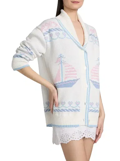 LoveShackFancy Women's Aribella Rib-Knit Nautical Cotton Cardigan - Seaglass Kiss - Size Large | Thumbnail 4 LoveShackFancy Women's Aribella Rib-Knit Nautical Cotton Cardigan - Seaglass Kiss - Size Large | Thumbnail 4