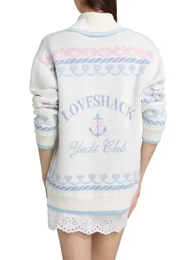 LoveShackFancy Women's Aribella Rib-Knit Nautical Cotton Cardigan - Seaglass Kiss - Size Large | Thumbnail 5 LoveShackFancy Women's Aribella Rib-Knit Nautical Cotton Cardigan - Seaglass Kiss - Size Large | Thumbnail 5
