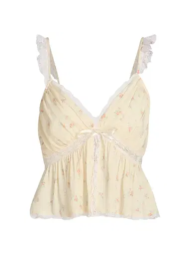 LoveShackFancy Women's Nicoleta Floral Laced Top - Lemon Haze | Thumbnail 1 LoveShackFancy Women's Nicoleta Floral Laced Top - Lemon Haze | Thumbnail 1